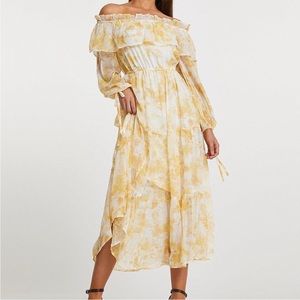 River Island Floral Long Sleeve Off the Shoulder Maxi Dress Size 8